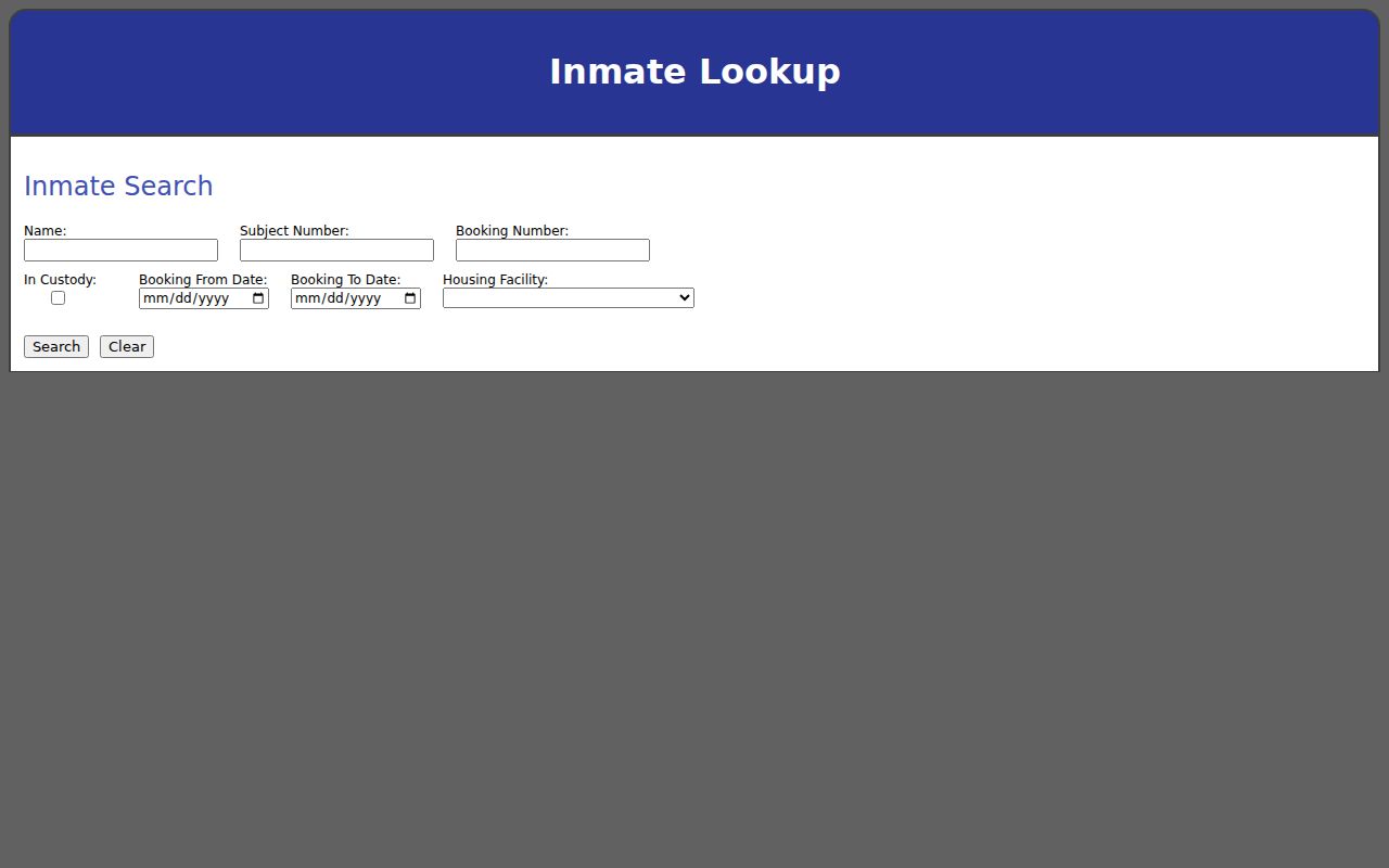 Chesapeake arrest lookup fields in the Sheriff booking portal