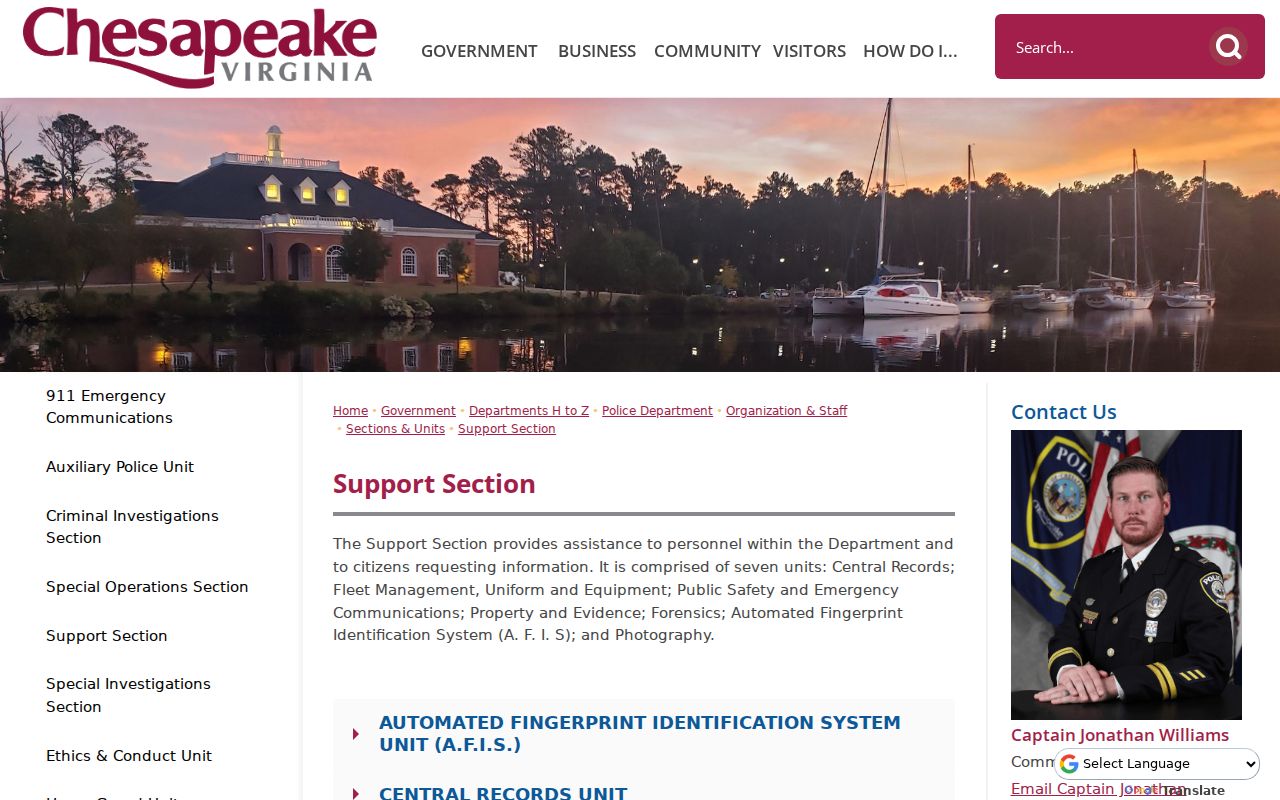 Chesapeake criminal records services in the CPD Support Section