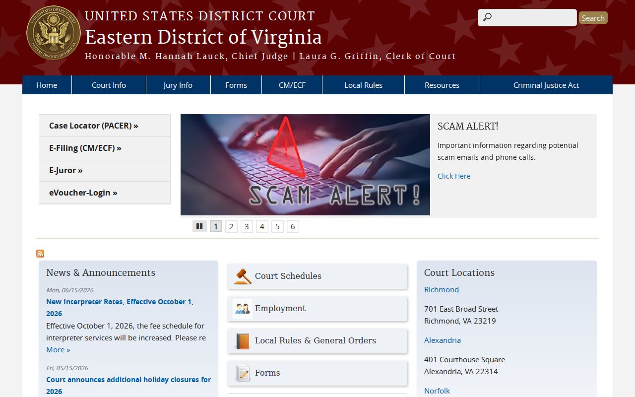 Eastern District of Virginia court source for Chesapeake criminal records