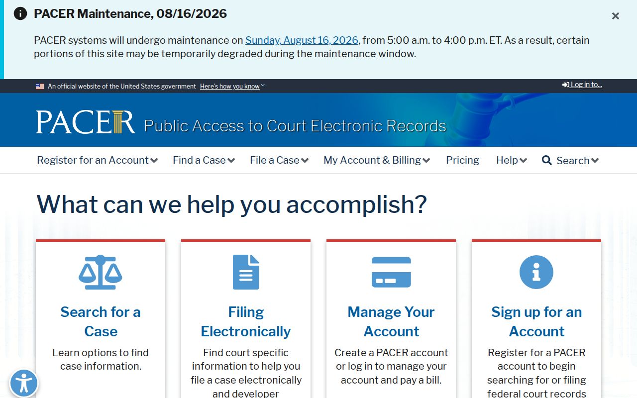 PACER search for federal Chesapeake criminal court records