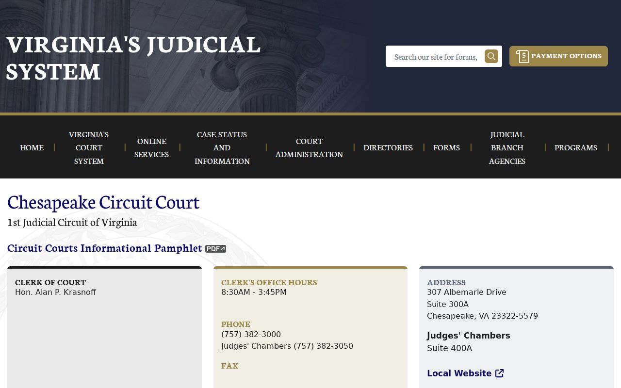 Chesapeake criminal court clerk contact and court schedule information