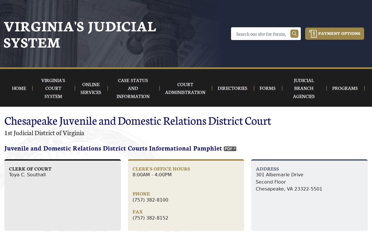 Chesapeake criminal court records information for Juvenile and Domestic Relations Court